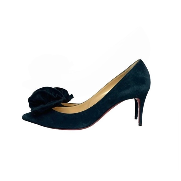 CHRISTIAN LOUBOUTIN • SUEDE FLOWER POINTED TOE HEELS W/ DUST BAG - Picture 6 of 7